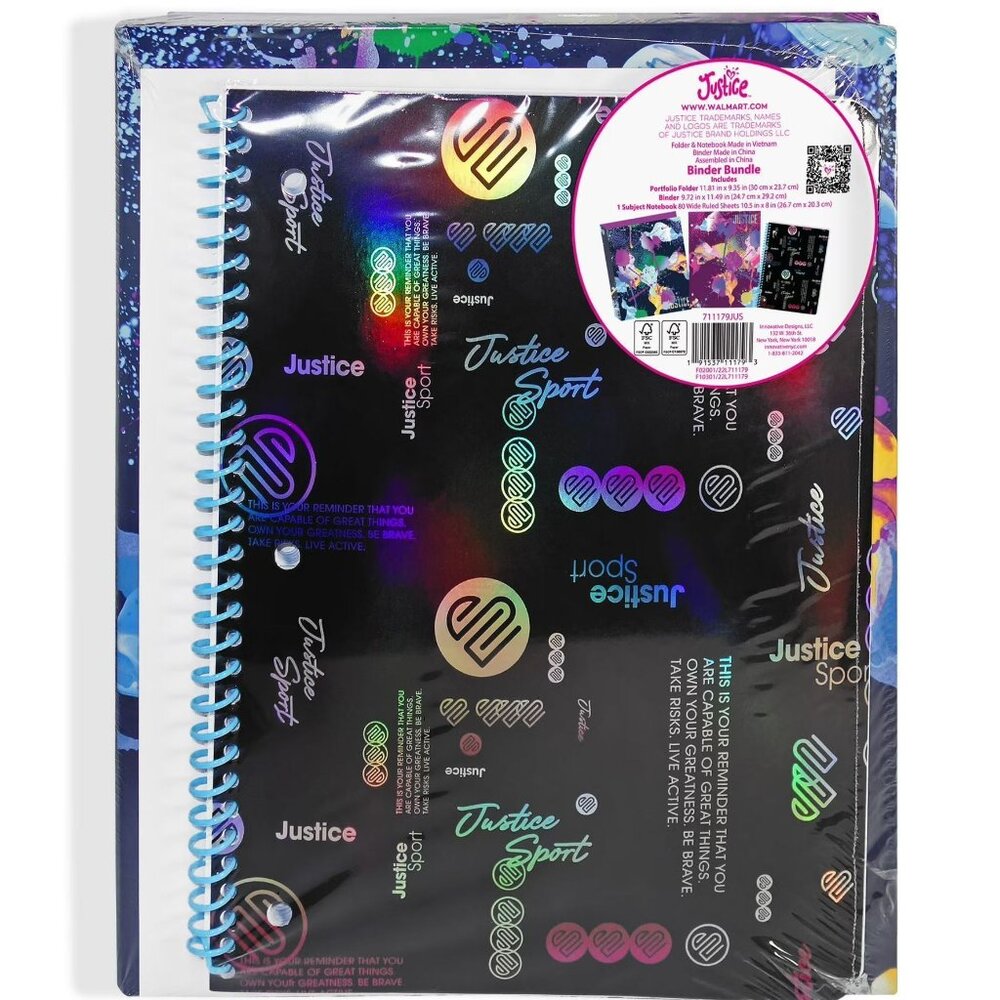JUSTICE Sport Girls 3 Piece Bundle Set Binder Notebook Folder NEW
